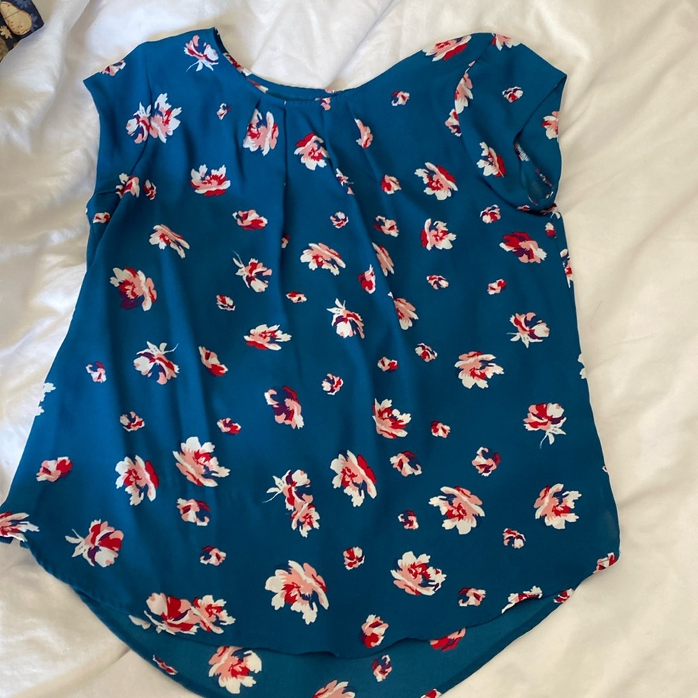 Turquoise with white, pink and red flowers